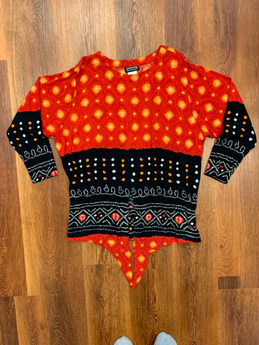 VTG Carole Little Saint-Tropez West Long Sleeve Top Womens 8 Tie Front Colorful - Picture 3 of 10